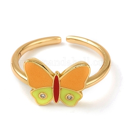 Латунные кольца из манжеты с прозрачным цирконием, открытые кольца, с эмалью, бабочка, золотые, темно-оранжевый, размер США 6, внутренний диаметр: 17 мм