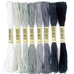 8 Skeins 8 Colors 6-Ply Polyester Embroidery Floss, Cross Stitch Threads, Tassel Embroidery, Gradient Color, Gray, 2mm, about 8.20 Yards(7.5m)/Skein