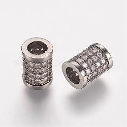 Messing Mikro ebnen Zirkonia Perlen, Kolumne, Metallgrau, 8.5x6.5 mm, Bohrung: 3.5 mm