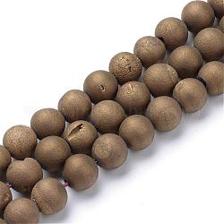Chapelets de perles en agate de géode naturelle druzy électrolytique, Style mat, ronde, antique bronze plaqué, 10~11mm, Trou: 1mm, Environ 37~39 pcs/chapelet, 14.9~15.5 pouce