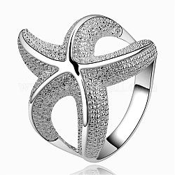 Мода стиль латунь морские звезды / морские звезды металлические кольца, серебристый цвет, Размер 7, 17 мм