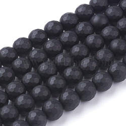 Synthetic Black Stone Beads Strands, Dyed, Faceted, Frosted, Round, Black, 8mm, hole: 0.5mm, 46pcs/strand, 14.76 inch