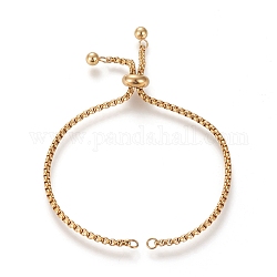 Réglable 304 bracelet coulissant en acier inoxydable / fabrication de bracelets bolo, avec des chaînes de boîte, or, 10-1/8 pouce (25.6 cm), 2.5mm