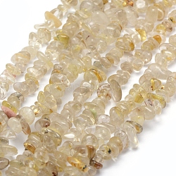 Chapelets de perles en quartz rutiles d'or naturel, puce, 5~8mm, Trou: 1mm, environ 33 pouce (84 cm)