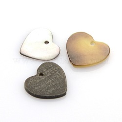 Black Lip Shell Heart Charms, 12.5~14x13.5~15x1.5mm, Hole: 1mm