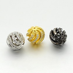 Messing Mikro ebnen Zirkonia hohlen runden Perlen, cadmiumfrei und bleifrei, Transparent, Mischfarbe, 12 mm, Bohrung: 1 mm