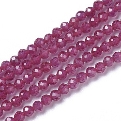 Perles de corindon rouge naturel / rubis, facette, ronde, 2~3x2~2.5mm, Trou: 0.2mm, Environ 181~210 pcs/chapelet, 15.9~16.3 pouce (40.4~41.5 cm)