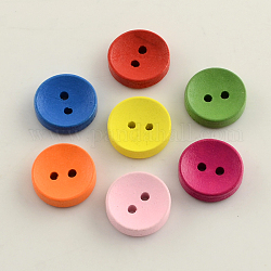 2 buche bottoni in legno tinto, rotondo e piatto, colore misto, 20x4.5mm, Foro: 2 mm, circa 560pcs/500g