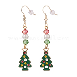 Emaille-Weihnachtsbaum mit Glasperlen-Ohrringen, vergoldeter messingschmuck für damen, Farbig, 65 mm, Stift: 0.8 mm