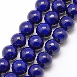 Fossil Beads, Dyed, Round, Dark Blue, 8mm, Hole: 0.8mm, about 50pcs/strand, 16 inch