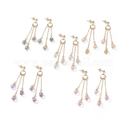 Bling Glass Teardrop Dangle Stud Earrings, Golden 304 Stainless Steel Chain Tassel Long Drop Earrings for Women, Mixed Color, 75mm, Pin: 0.8mm