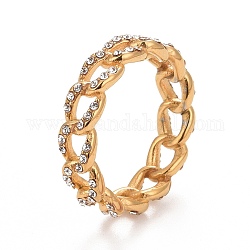 Anillo de dedo con forma de cadena curva de circonita cúbica transparente, 304 joyería de acero inoxidable para mujer., dorado, diámetro interior: 17.3~17.9 mm