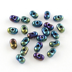 MGB Matsuno Glass Beads, Peanut Japanese Seed Beads, Farfalle Butterfly Beads, Plated Glass Seed Beads, Blue Plated, 6x4x3mm, Hole: 1mm, about 150pcs/20g