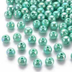 Opake Legierung Perlen, ab Farbe plattiert, Runde, hell meergrün, 8x7 mm, Bohrung: 2 mm, ca. 1745 Stk. / 500 g