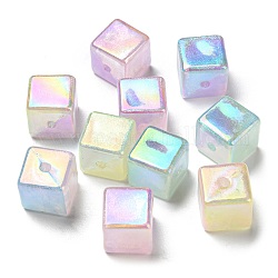 Placage uv perles acryliques opaques irisées arc-en-ciel, perles de paillettes, deux tons, cube, couleur mixte, 14x14x14mm, Trou: 2.5mm