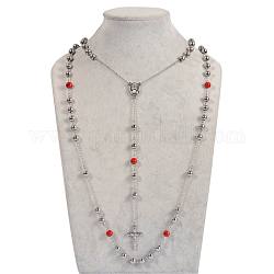 Collares de cuentas de rosario de 304 acero inoxidable, con broches de langosta, color acero inoxidable, 19.6 pulgada (50 cm)