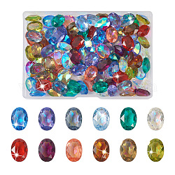 Cheriswelry 120Pcs 12 Colors Transparent Pointed Back Resin Rhinestone Cabochons, Faceted, Oval, Mixed Color, 14x10x6mm, 10pcs/color