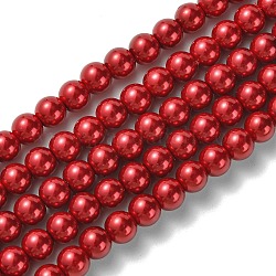 Fili di perle di vetro tinto ecologico, tondo, cavetto in cotone filettato, cremisi, 6mm, Foro: 1.2~1.5 mm, circa 70pcs/filo, 15.7 pollice