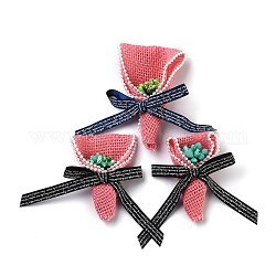 Handgemachte Leinen Ornamentzubehör, für DIY Basteln, handgebundene Blumenstraußform, neon rosa , 73~96x58~63x17~21 mm