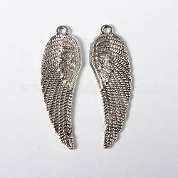 Metal Alloy Pendants, Lead Free and Cadmium Free & Nickel Free, Wings, Antique Silver, 37x12x2mm, Hole: 1.5mm