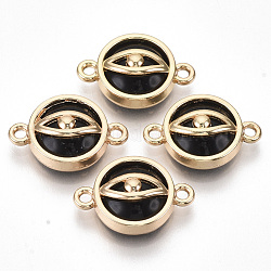 Conectores de enlaces de vidrio, con fornituras de aleación chapada en oro ligero, plano y redondo con ojo, negro, 13.5x19.5x6mm, agujero: 1.6 mm