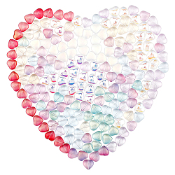 Transparente Glasperlen, Herz, Mischfarbe, 8x8x4.5~5 mm, Bohrung: 1 mm, 10 Farben, 20 Stk. je Farbe, 200 Stück / Karton