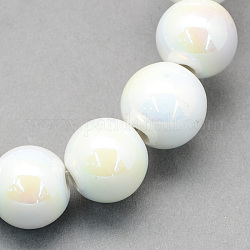 Perles rondes artisanales en porcelaine, de couleur plaquée ab , blanc, 11mm, Trou: 2mm