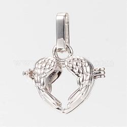 Подвески из латуни, для ожерелья, сердце с крыла, полый, платина, 18x20.5x12 мм, отверстие : 3.5x8.5 мм, внутренней меры: 10.5x13.5 мм