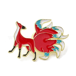 Alfileres esmaltados de zorro de nueve colas, animal mitológico de estilo chino, Broche de aleación de oro claro para mochila, ropa de mujer, rojo, 25.5x33x1.5mm