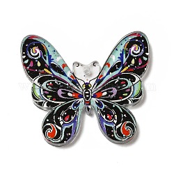 Pendenti acrilici stampati, con paillettes, fascino farfalla, nero, 30.5x34.5x2.5mm, Foro: 1.6 mm