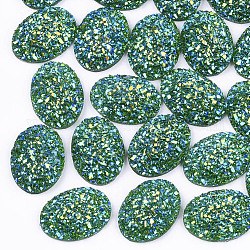 Cabochon in resina druzy galvanica, ovale, verde lime, 17.5x13x4.5mm