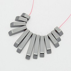 Rectangle Non-magnetic Synthetic Hematite Beads Strands, Graduated Fan Pendants, Focal Beads, Hematite Plated, 12~30x4x4mm, Hole: 1mm, about 13pcs/strand, 1.96 inch