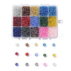 375g 15 colores cuentas de semillas de vidrio, colores transparentes arco iris, redondo, color mezclado, 6/0, 4~5x2.5~4.5mm, agujero: 1.2~1.5 mm, 25 g / color