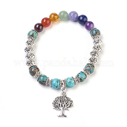Chakra Jewelry, Natural Ocean Jasper and Mixed Stone Stretch Charm Bracelets, with Alloy Findings, Tree, 2-1/8 inch(5.5cm), Tree: 21x16.5x2mm