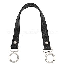 Black PU Imitation Leather Bag Handles, with Alloy Spring Gate Rings, for Bag Straps Replacement Accessories, Platinum, 37.3cm