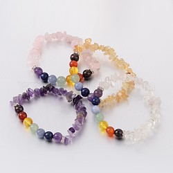 Chips et bracelets extensibles en perles de pierres précieuses naturelles chakra rond, couleur mixte, 50~53mm