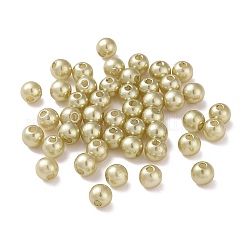 Perline acrilico perla imitato, tinto, tondo, verga d'oro pallido, 6x5.5mm, Foro: 1.5~2 mm, circa 4500pcs/libbra