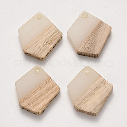 Pendentifs en résine et bois transparent, ciré, polygone, linge, 20.5x18.5x3~4mm, Trou: 2mm