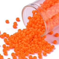 Cuentas de semillas redondas toho, Abalorios de la semilla japonés, (50af) naranja brillante opaco mate, 8/0, 3mm, agujero: 1 mm, aproximamente 1110 unidades / 50 g
