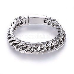 304 Stainless Steel Curb Chains Bracelets, with Box Clasps, Faceted, Stainless Steel Color, 9-1/2 inch(24cm)
