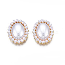 Crémaillère perles en alliage placage, avec abs en plastique imitation perle, demi-trou, sans cadmium et sans plomb, demi-ovale, blanc, 21.5x17.5x6.5mm, demi-trou: 1 mm