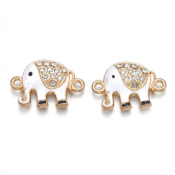 Alloy Links connectors, Cadmium Free & Lead Free, with Enamel and Rhinestone, Elephant, Light Gold, Crystal, Creamy White, 16x23x4.5mm, Hole: 2mm