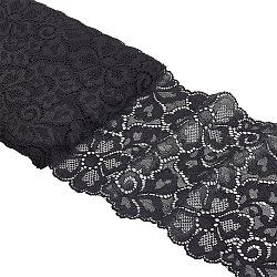 Tela de flores de encaje de poliéster, para accesorios de vestir, negro, 18.3x0.02 cm