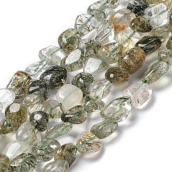 Chapelets de perles en quartz rutile vert naturel, pépites, 8~18x6~10x4~8mm, Trou: 1mm, Environ 30~48 pcs/chapelet, 15.35~15.55 pouce (39~39.5 cm)