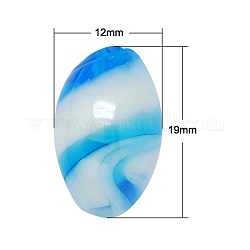 Handmade Lampwork Beads, Pearlized, Oval, Dodger Blue, 19x12mm, Hole: 3mm