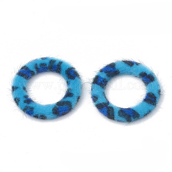 Faux Mink Fur Covered Linking Rings, with Aluminum Bottom, Ring, Platinum, Deep Sky Blue, 35.5x5mm