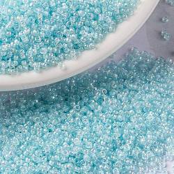 Miyuki runde Rocailles Perlen, japanische Saatperlen, 15/0, (rr636) himmelblau ausgekleideter Kristall ab, 1.5 mm, Bohrung: 0.7 mm, ca. 5555 Stk. / 10 g