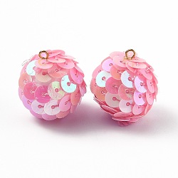 Adornos colgantes de plástico brillante paillette, color de ab chapado, forma de bola, rosa, 26x21mm, agujero: 1.8 mm