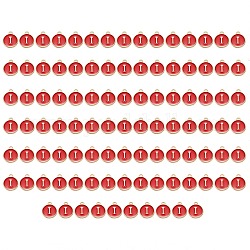 Breloques en alliage d'émail plaqué or, paillettes émaillées, plat rond, rouge, letter.i, 14x12x2mm, Trou: 1.5mm, 100 pcs / boîte