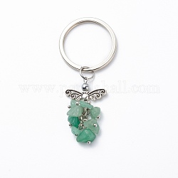 Porte-clés pendentif ange en aventurine verte naturelle, avec les accessoires en fer, 6.8 cm